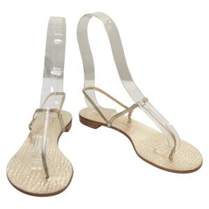 Casadei 8035 T-Strap Slingback Sandal Gold crocodile embossed leather size 8,5